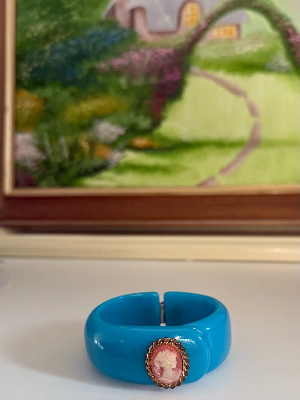 Blue Cameo Hinge Acrylic Bangle Bracelet by Subversive by Justin Giunta